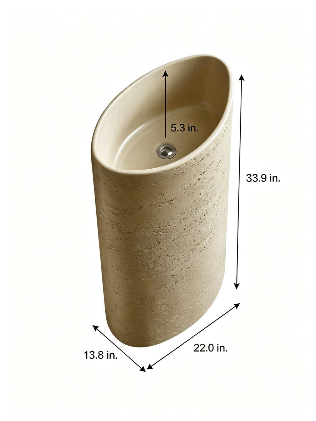 Oval Pedestal Sink | Egg-Shaped Slanted Rim Travertine Artificial Stone Freestanding Basin