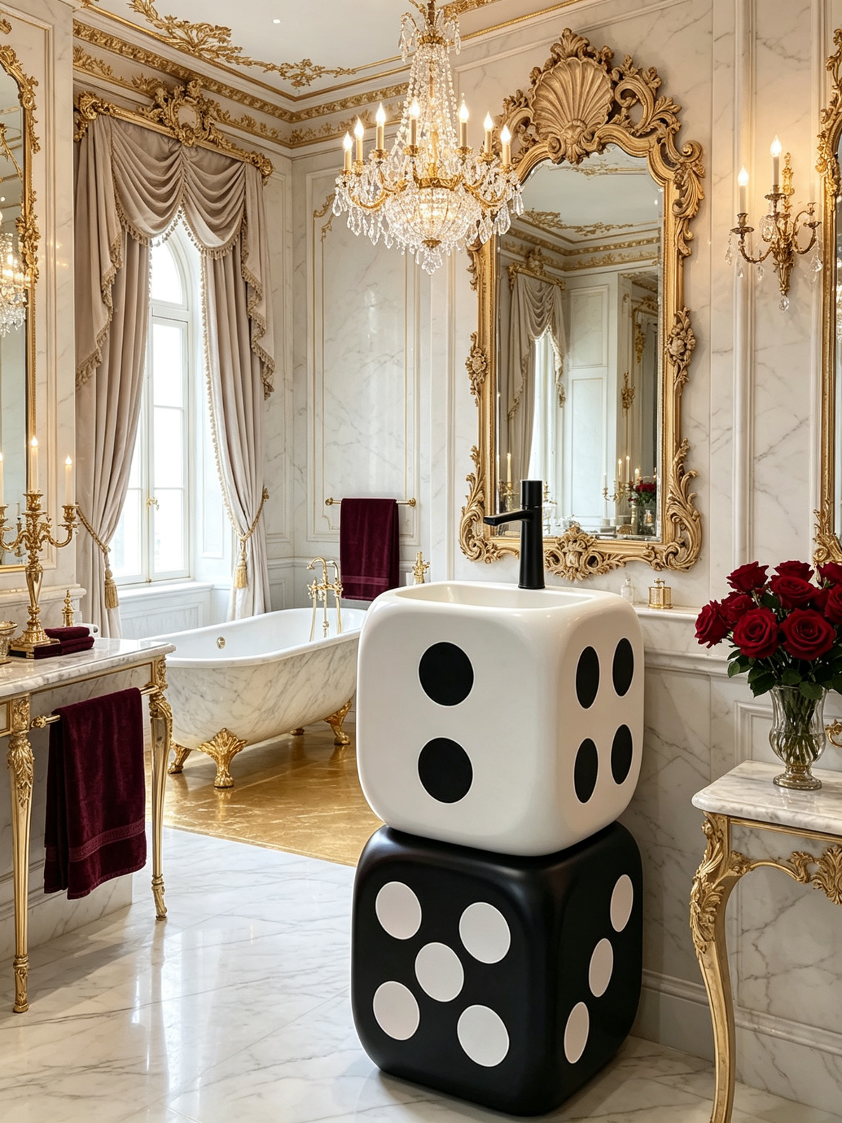 Pop Art Dice Pedestal Sink | Black White Stacked Freestanding Basin