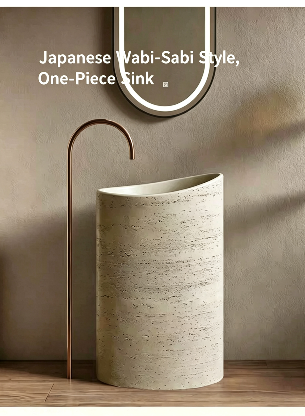 Oval Pedestal Sink | Egg-Shaped Slanted Rim Travertine Artificial Stone Freestanding Basin