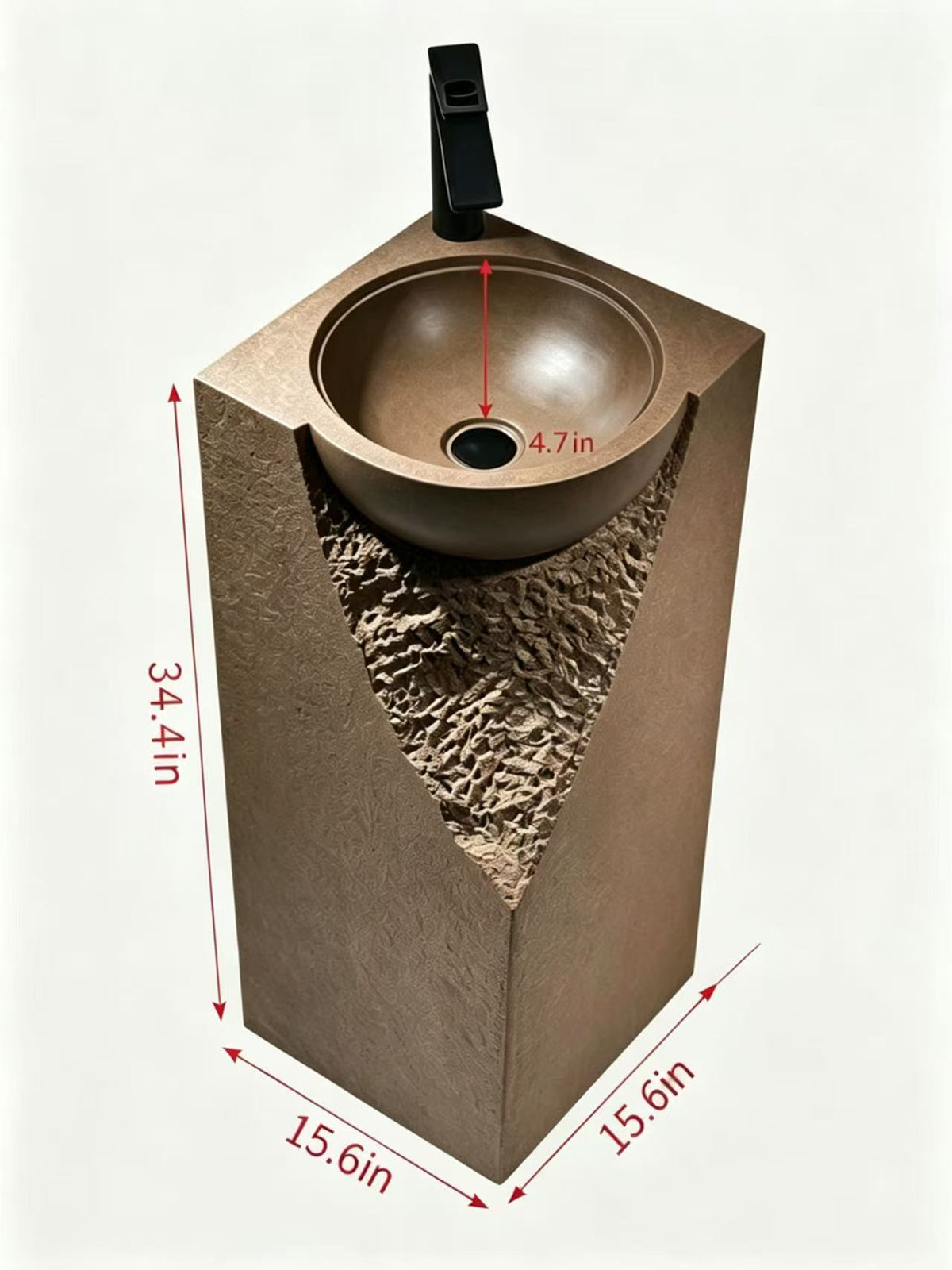 Chiseled Rock Pedestal Sink | V Texture Square Freestanding Basin