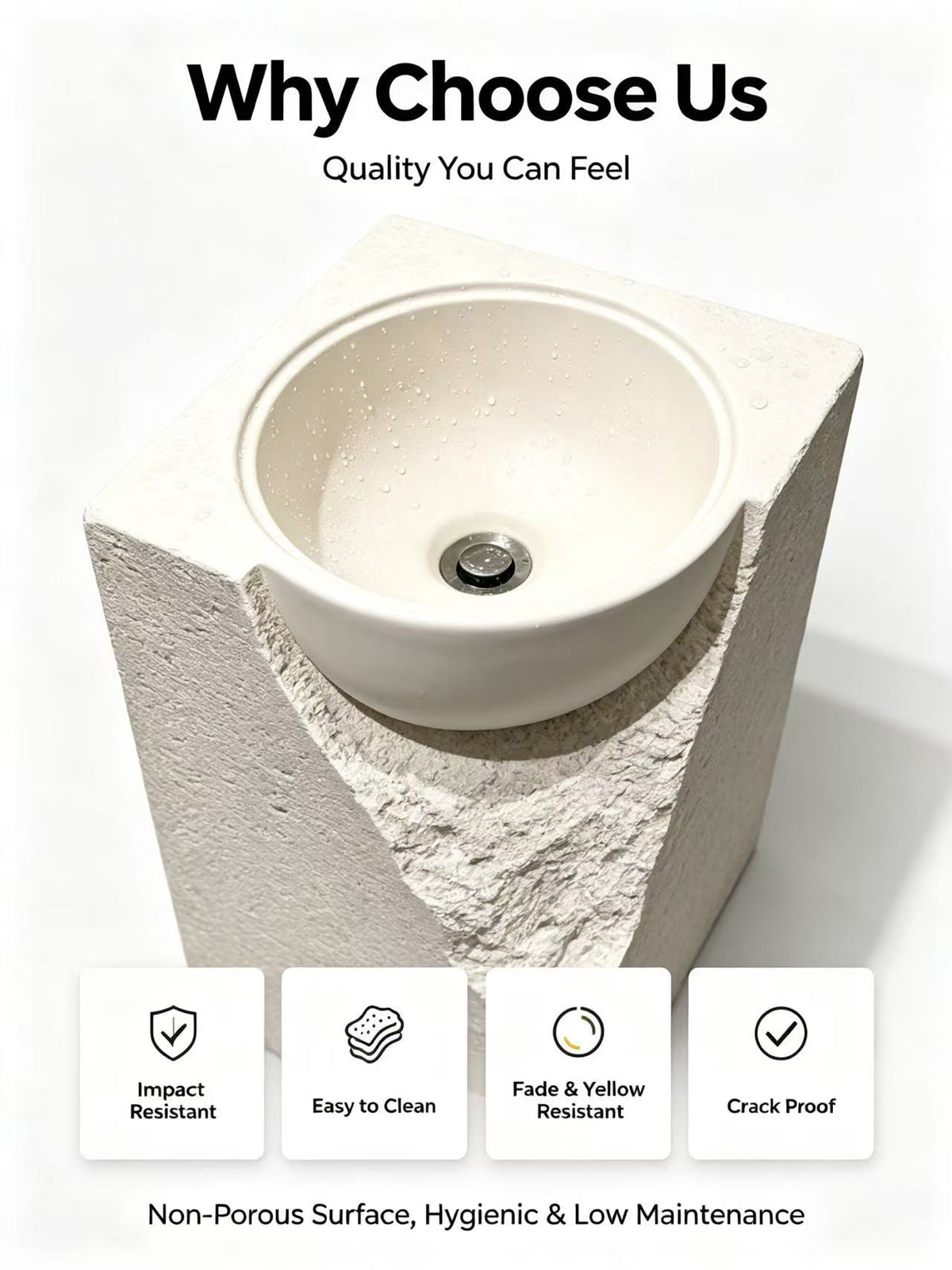 Chiseled Rock Pedestal Sink | V Texture Square Freestanding Basin