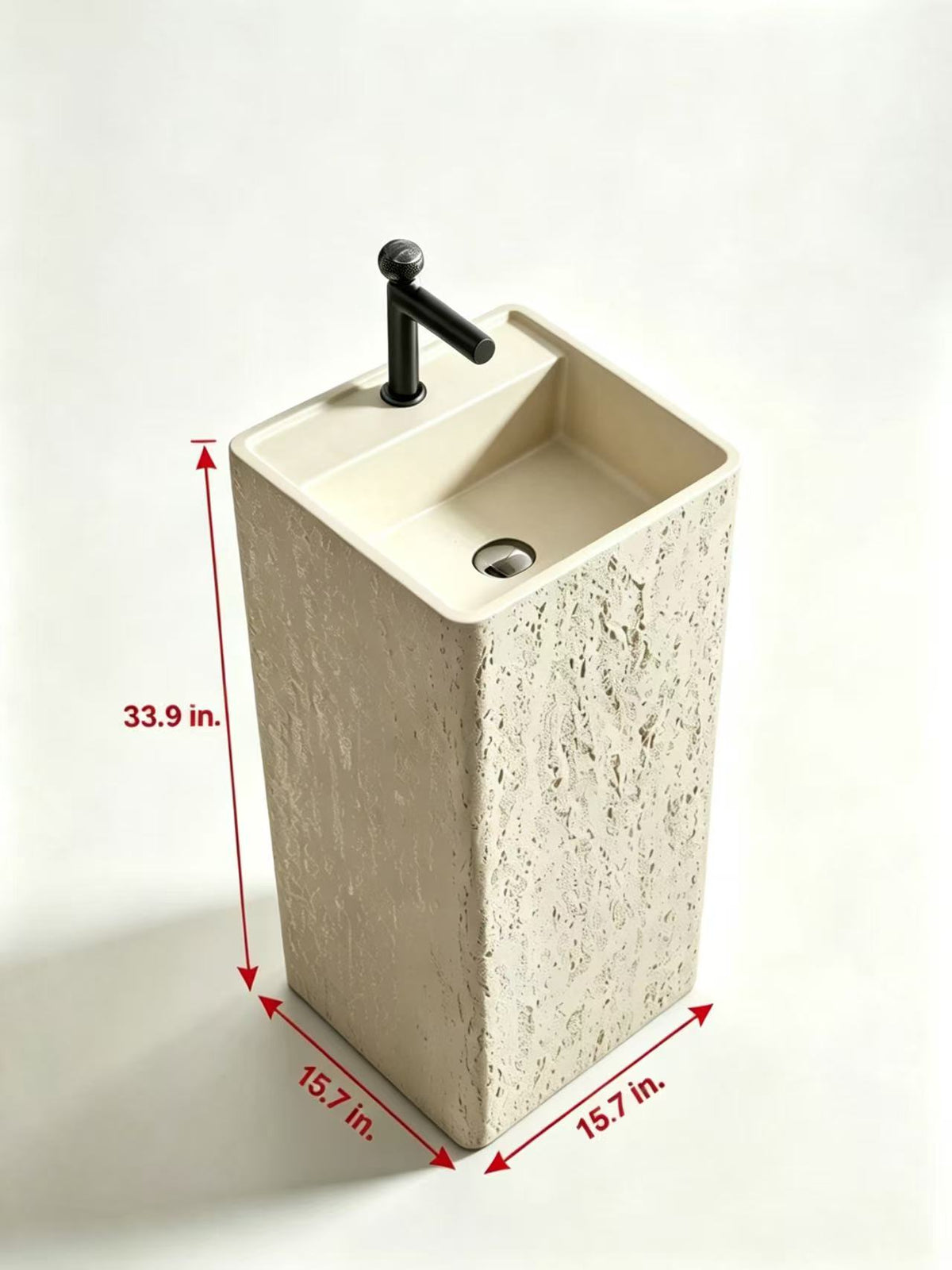 Japandi Pedestal Sink | Rough Travertine Square Freestanding Basin
