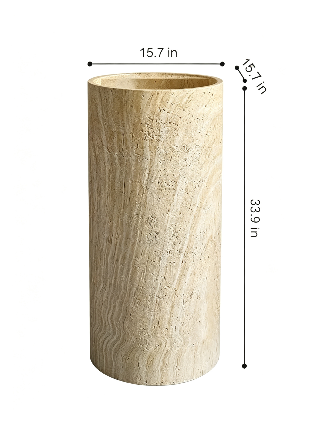 Natural Beige Pedestal Sink | Nano Stone Travertine Cylindrical Basin