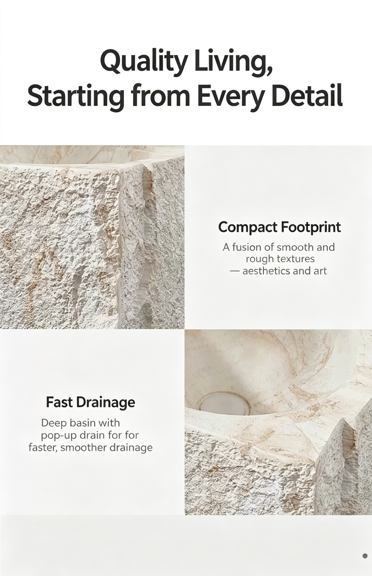 Rough chiseled artificial stone pedestal sink factory finishing, direct from manufacturer