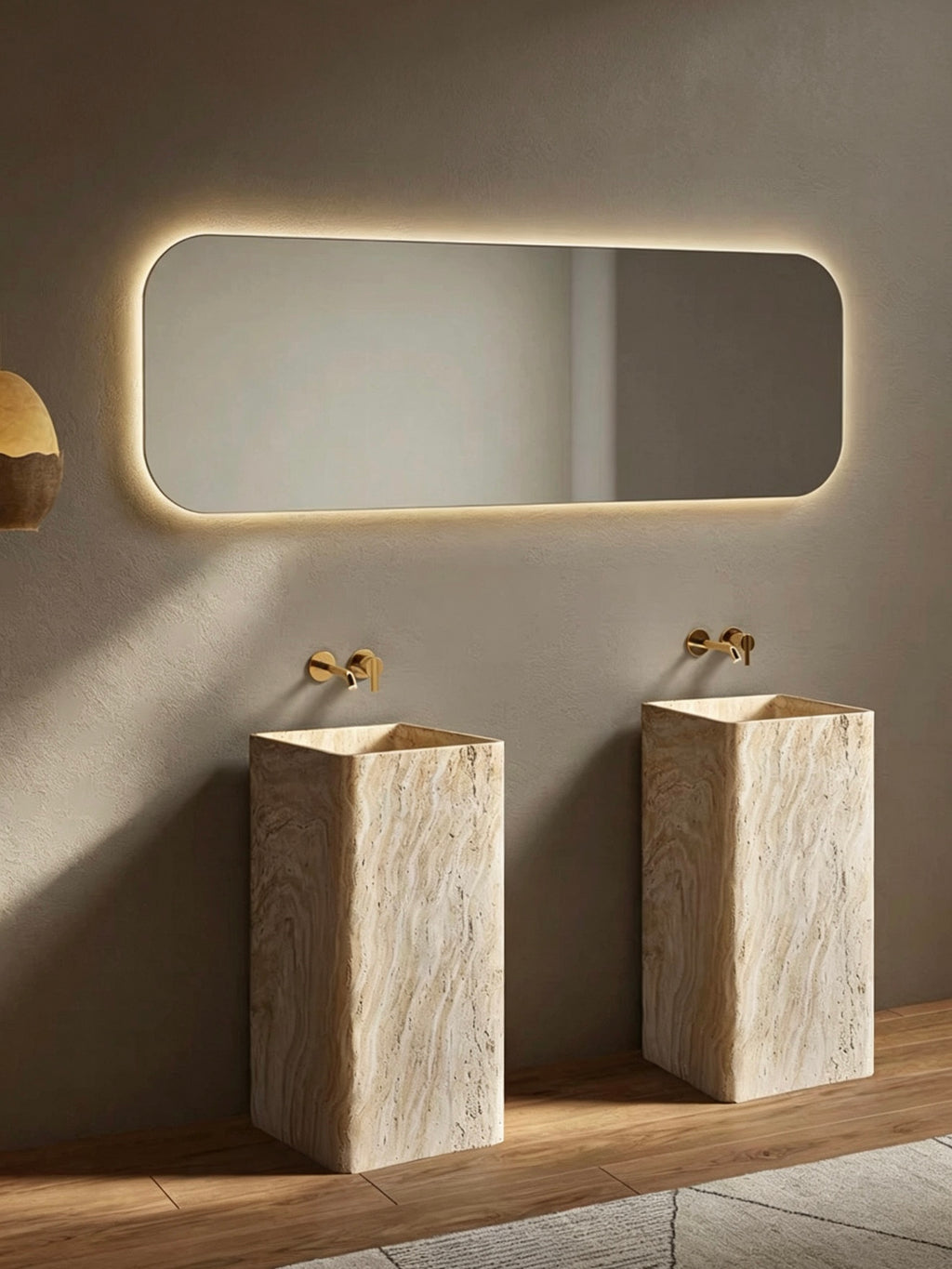 Beige flowing stone texture artificial stone pedestal sink, freestanding bathroom basin
