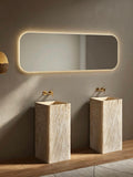 Beige flowing stone texture artificial stone pedestal sink, freestanding bathroom basin