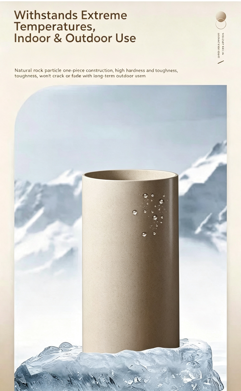 Small Cylindrical Pedestal Sink for Powder Room | Cream Artificial Stone Freestanding Basin