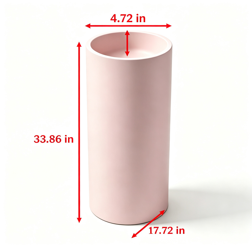 Matte Pink Pedestal Sink | Artificial Stone Cylindrical Freestanding Basin