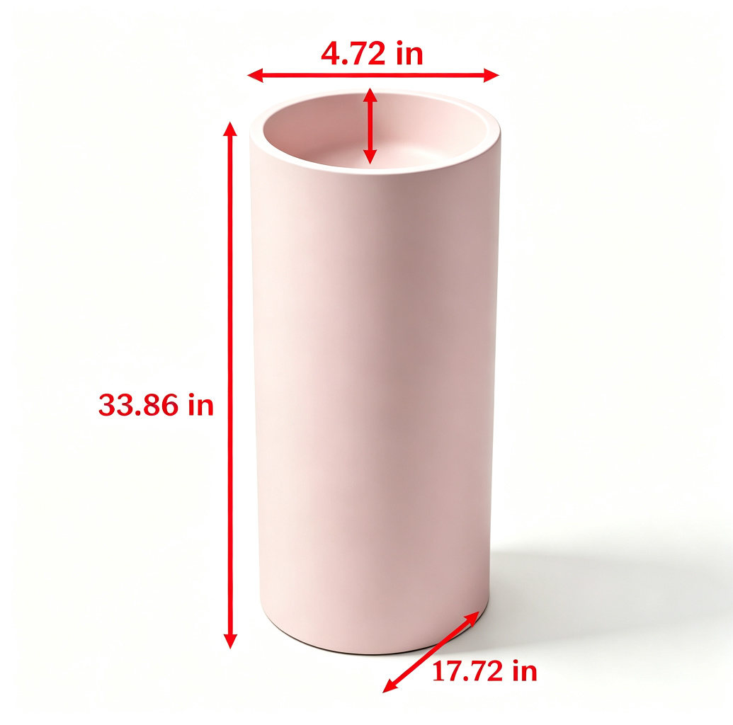 Matte Pink Pedestal Sink | Artificial Stone Cylindrical Freestanding Basin