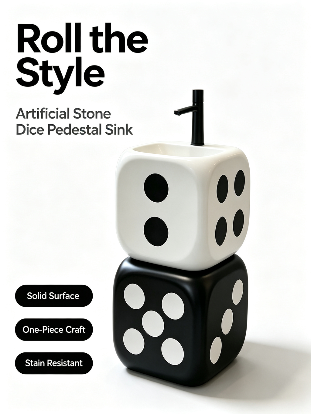 Pop Art Dice Pedestal Sink | Black White Stacked Freestanding Basin