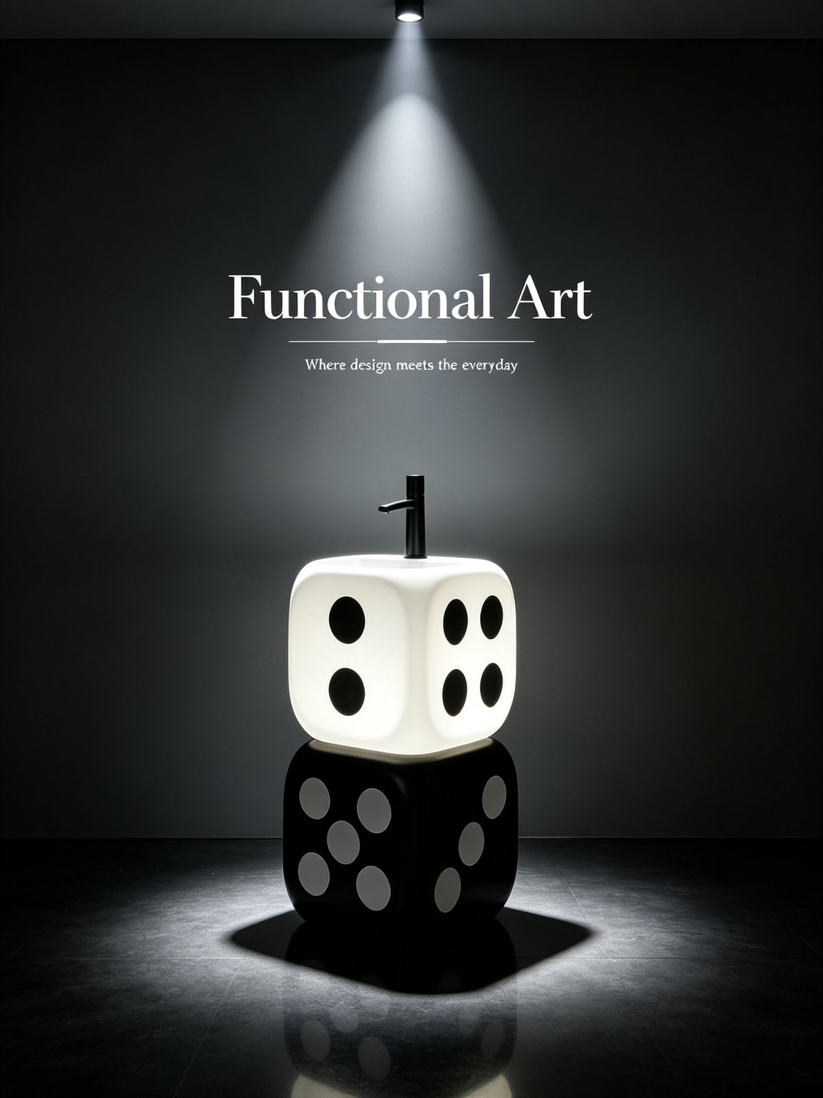 Pop Art Dice Pedestal Sink | Black White Stacked Freestanding Basin