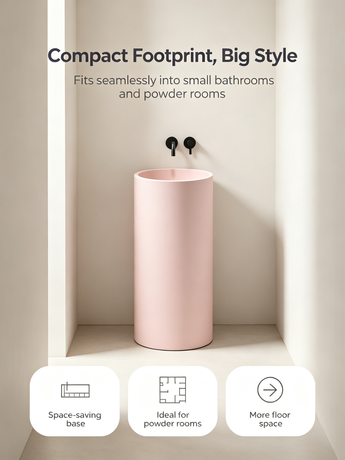 Matte Pink Pedestal Sink | Artificial Stone Cylindrical Freestanding Basin