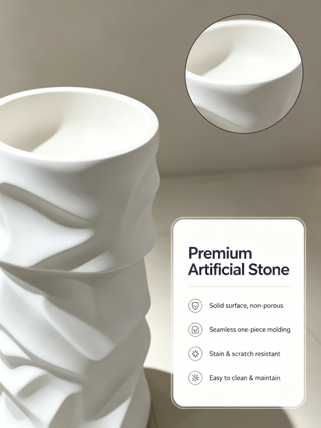 Sculptural Pedestal Sink | Wave Texture White Freestanding Basin