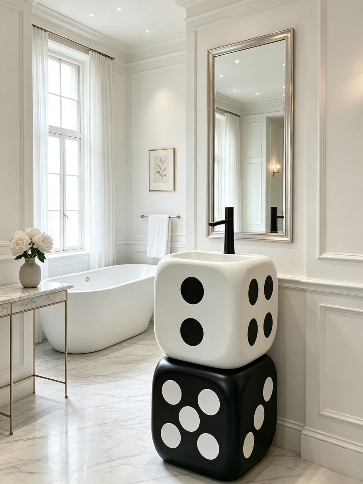 Pop Art Dice Pedestal Sink | Black White Stacked Freestanding Basin