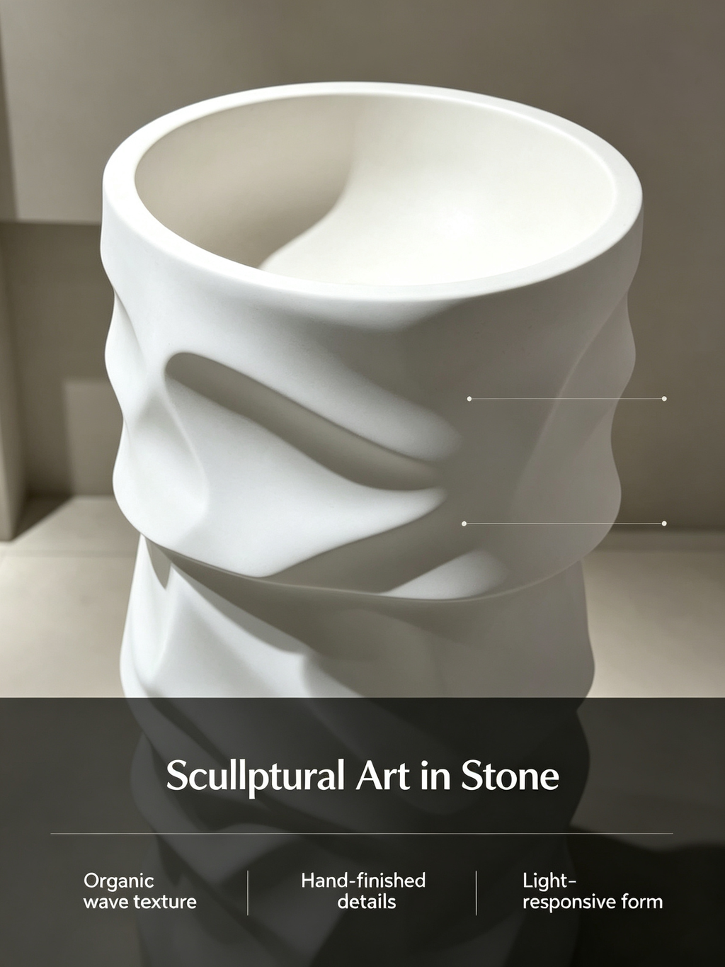Sculptural Pedestal Sink | Wave Texture White Freestanding Basin