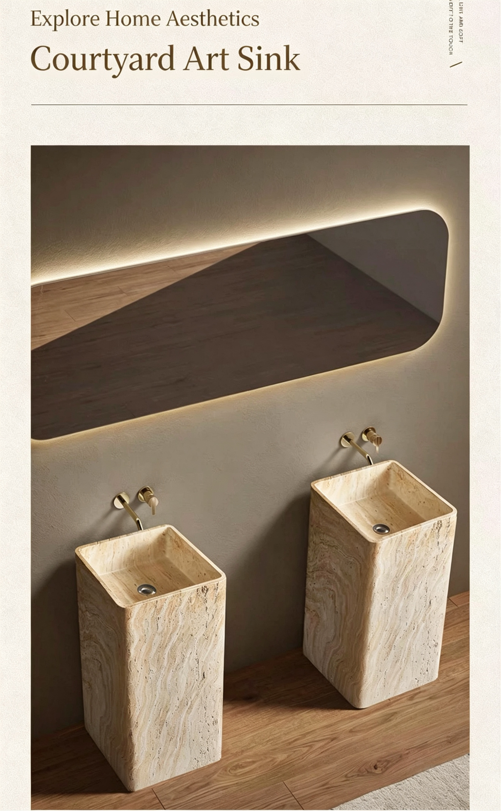 Travertine Pedestal Sink | Warm Cream Artificial Stone Freestanding Basin for Wall-Mount Faucet