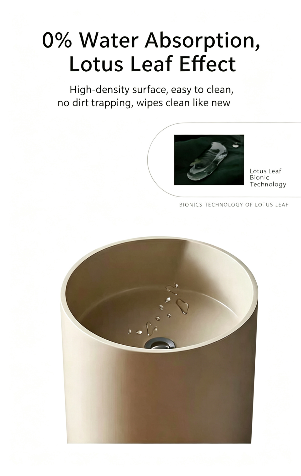 Small Cylindrical Pedestal Sink for Powder Room | Cream Artificial Stone Freestanding Basin