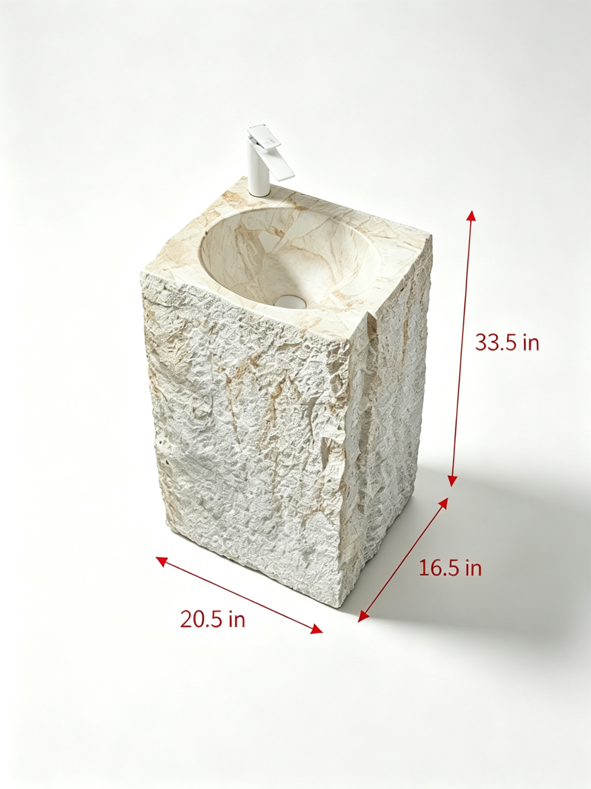 Chiseled Rock Pedestal Sink | Smooth Rim Artificial Stone Freestanding Basin