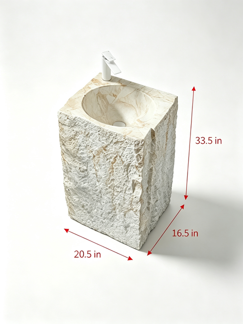 Chiseled Rock Pedestal Sink | Smooth Rim Artificial Stone Freestanding Basin