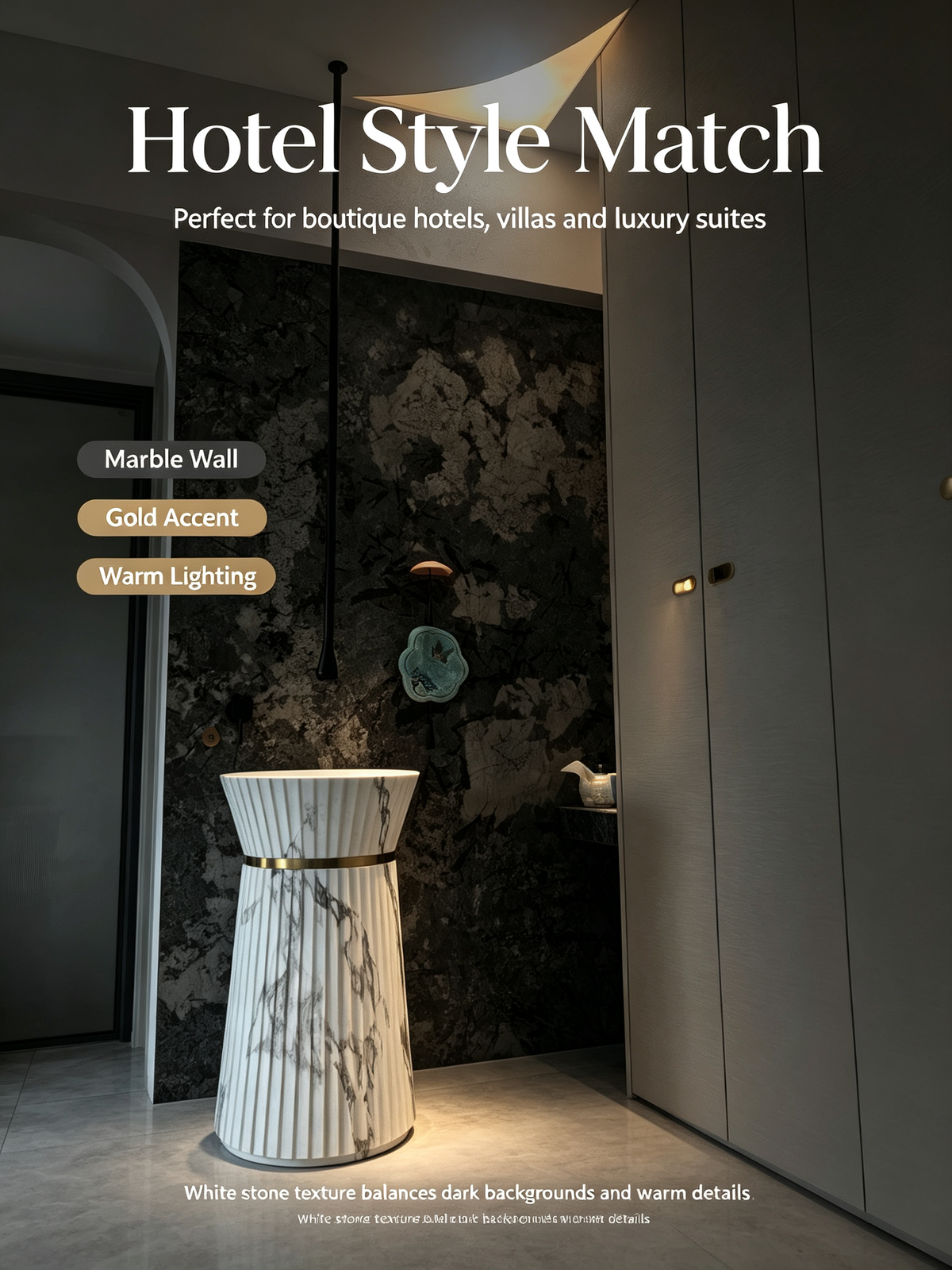 Marble Pedestal Sink | Fluted Gold Ring Hourglass Freestanding Basin