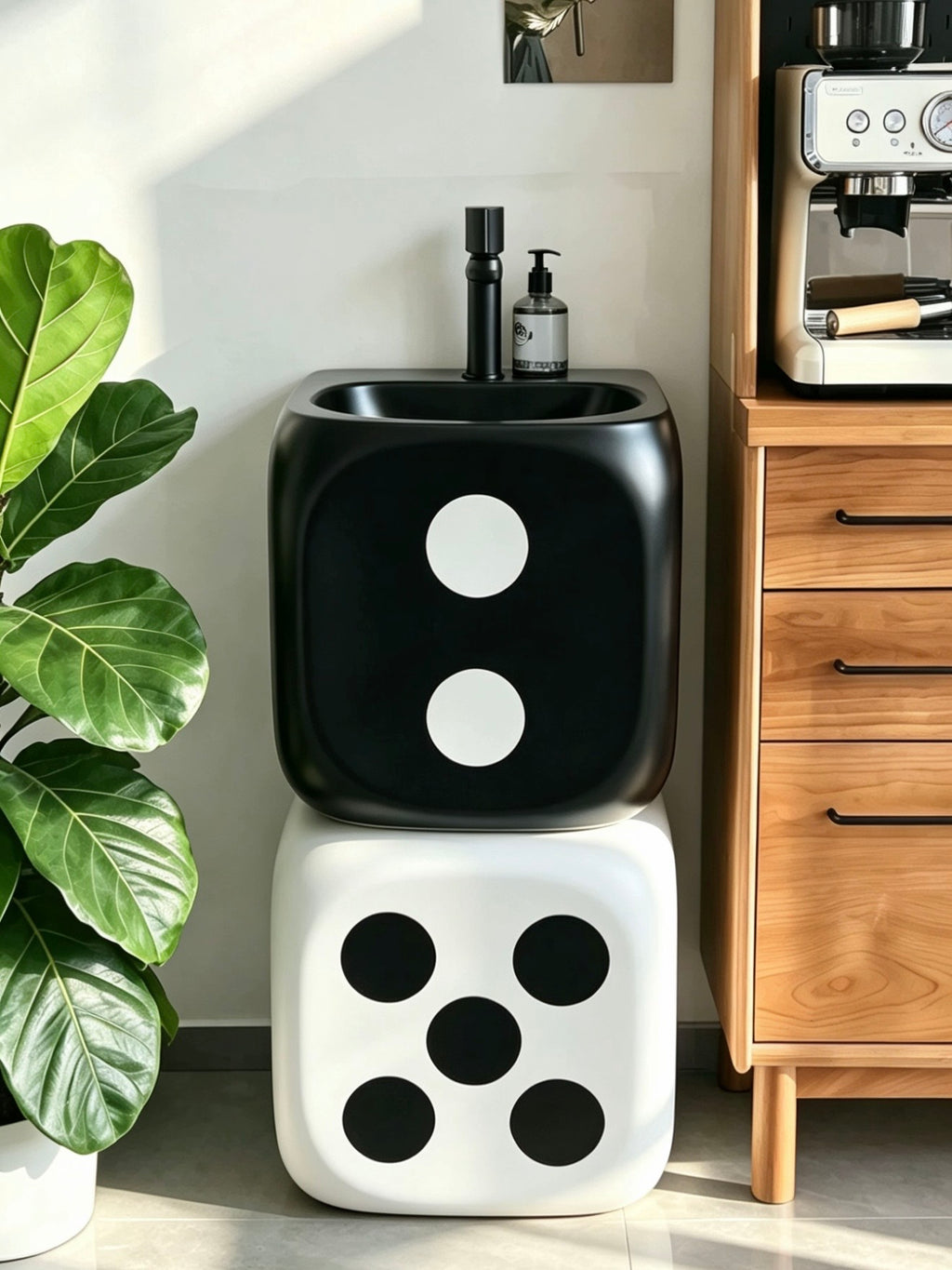 Pop Art Dice Pedestal Sink | Black White Stacked Freestanding Basin