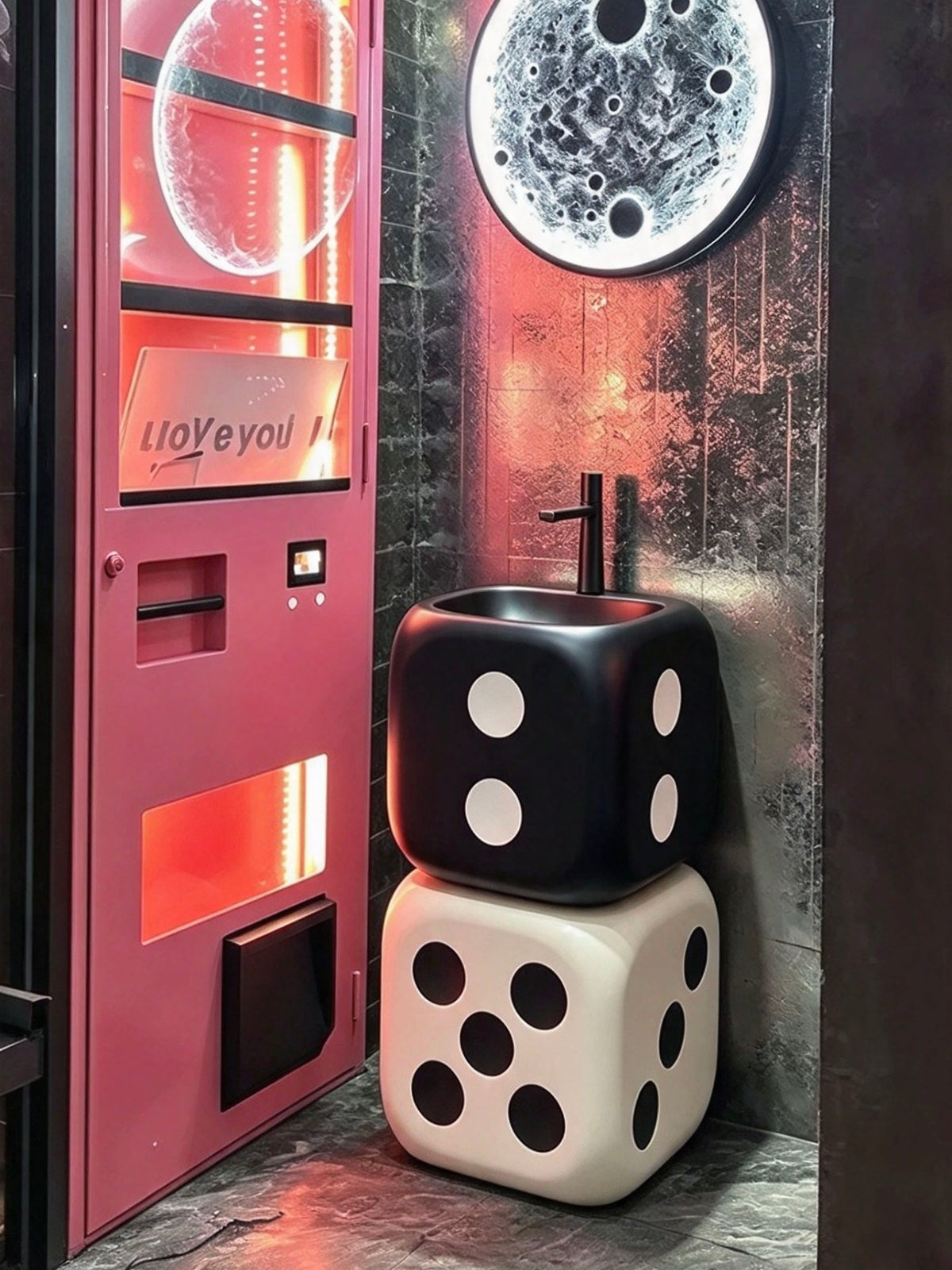Pop Art Dice Pedestal Sink | Black White Stacked Freestanding Basin