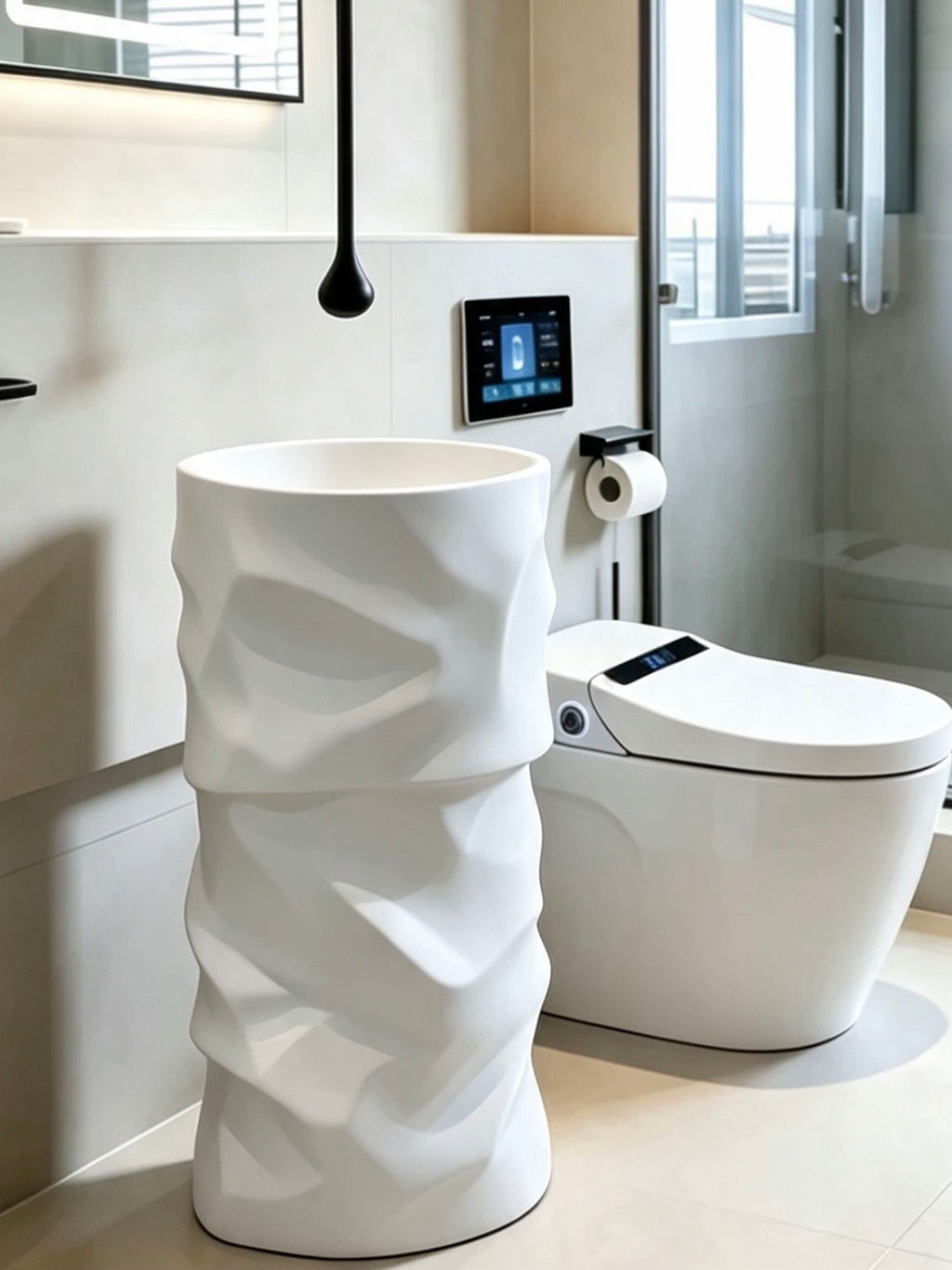 Premium artificial stone pedestal sink for modern spaces, freestanding bathroom basin