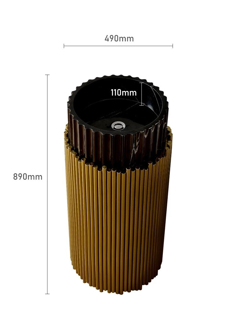 Gold artificial stone pedestal sink premium packaging, factory direct luxury bathroom fixture